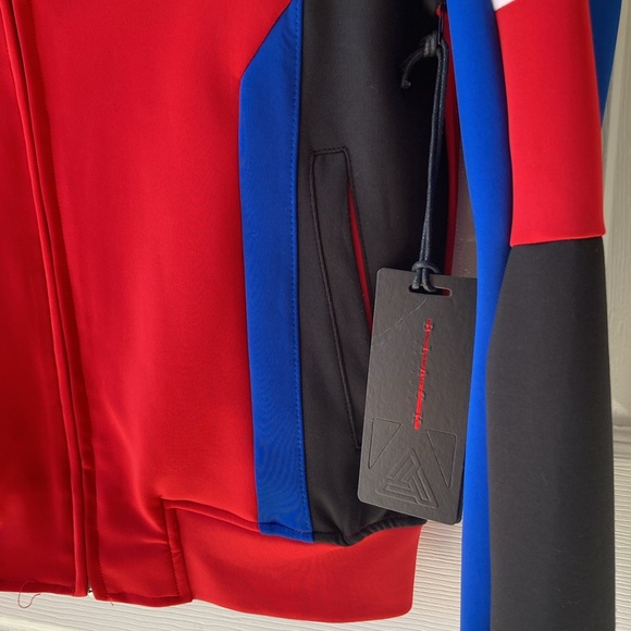 Black Pyramid Chris Brown Racer Track Jacket Size S Red White Gray Red Blue Blk - Picture 3 of 5